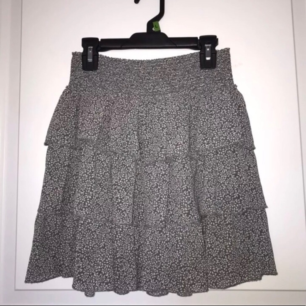 grey floral high waisted skirt